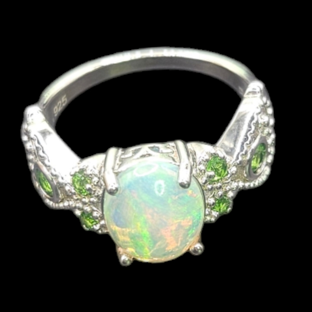 Opal and Diopside Ring
